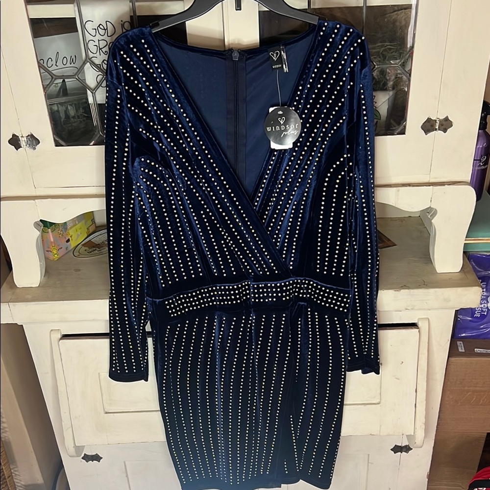 Windsor Velvet Navy Studded Dress